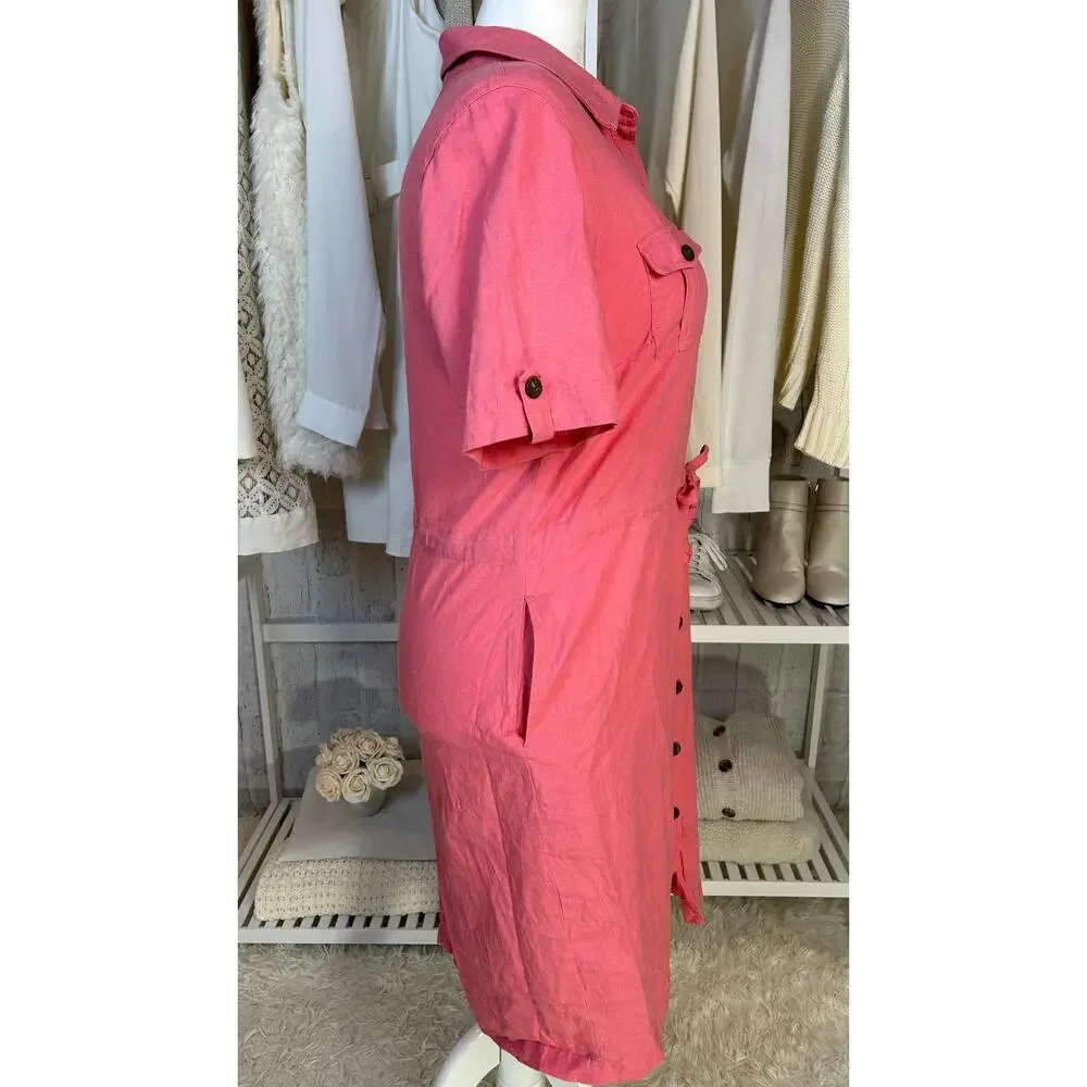 Appleseed’s Women's Size 14 Petite Pink Linen Button Up Shirt Dress #0513 - Picture 5 of 14